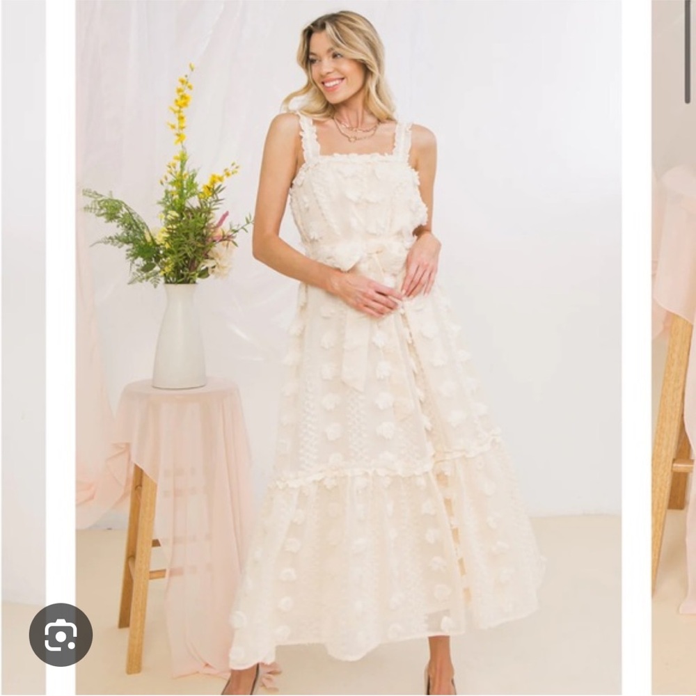 A. Calin by Flying Tomato Pom Pom Sleeveless Maxi Dress